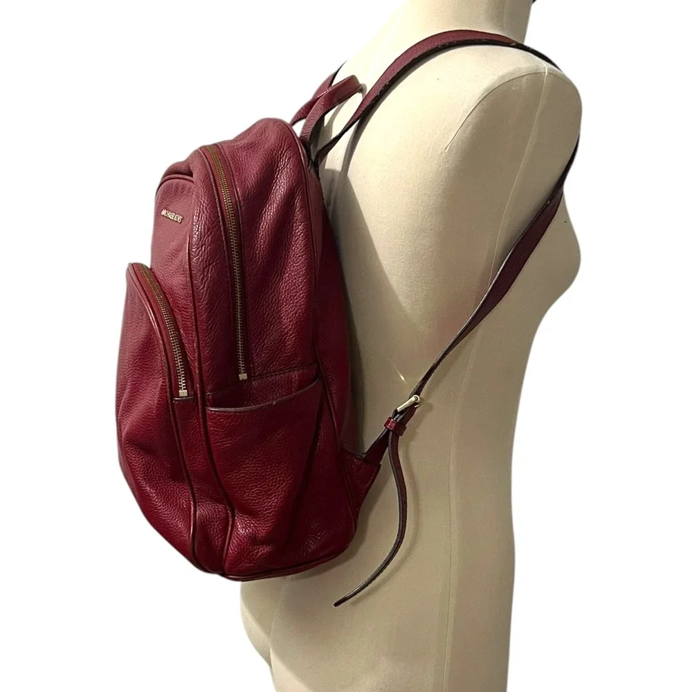 Michael Kors Abbey Red Pebbled Leather Backpack Travel Bag Classic Minimalist - Picture 2 of 13